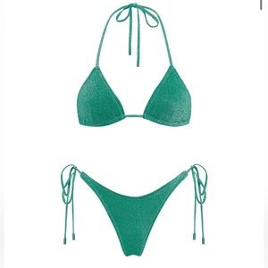 Triangl bikini green sparkle medium top, size small bottoms, bag included!